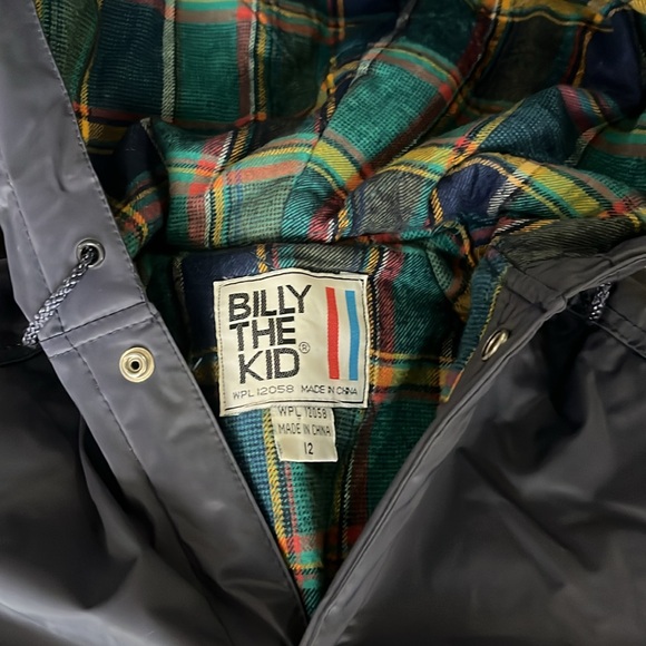 Navy rain jacket L 12 plaid flannel lining snap front retro unisex Billy the Kid - Picture 2 of 4